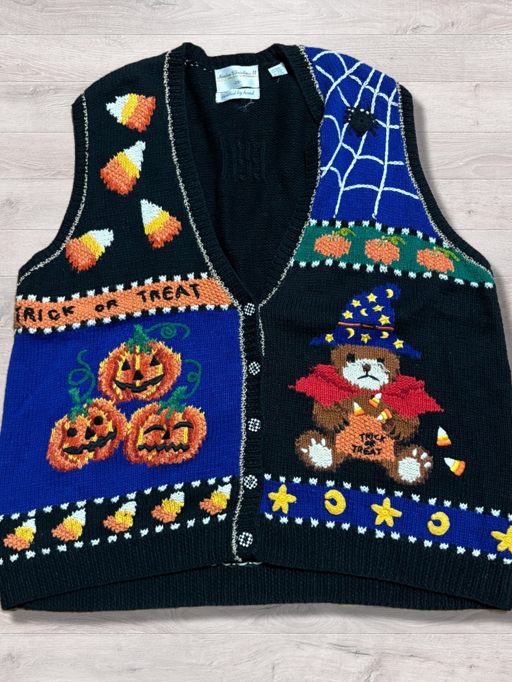 Vintage 90s Marisa Christina Hand Knit Halloween Sweater Vest 2x Teacher Granny